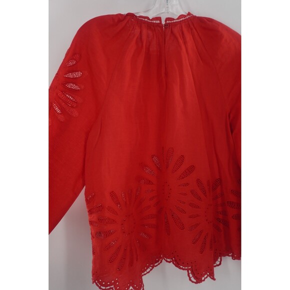 Ulla Johnson Porcelain Louisa Scalloped Eyelet Ruffled Poppy Red Blouse Sz 6 NWT - Picture 10 of 16